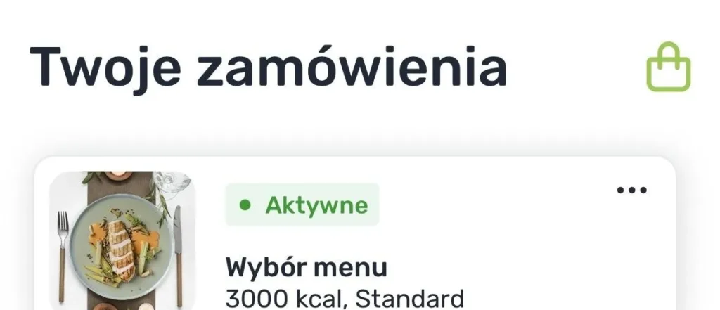 Aktywne zamówienie 5PD Wybór Menu, wariant Standard 3000 kcal w aplikacji