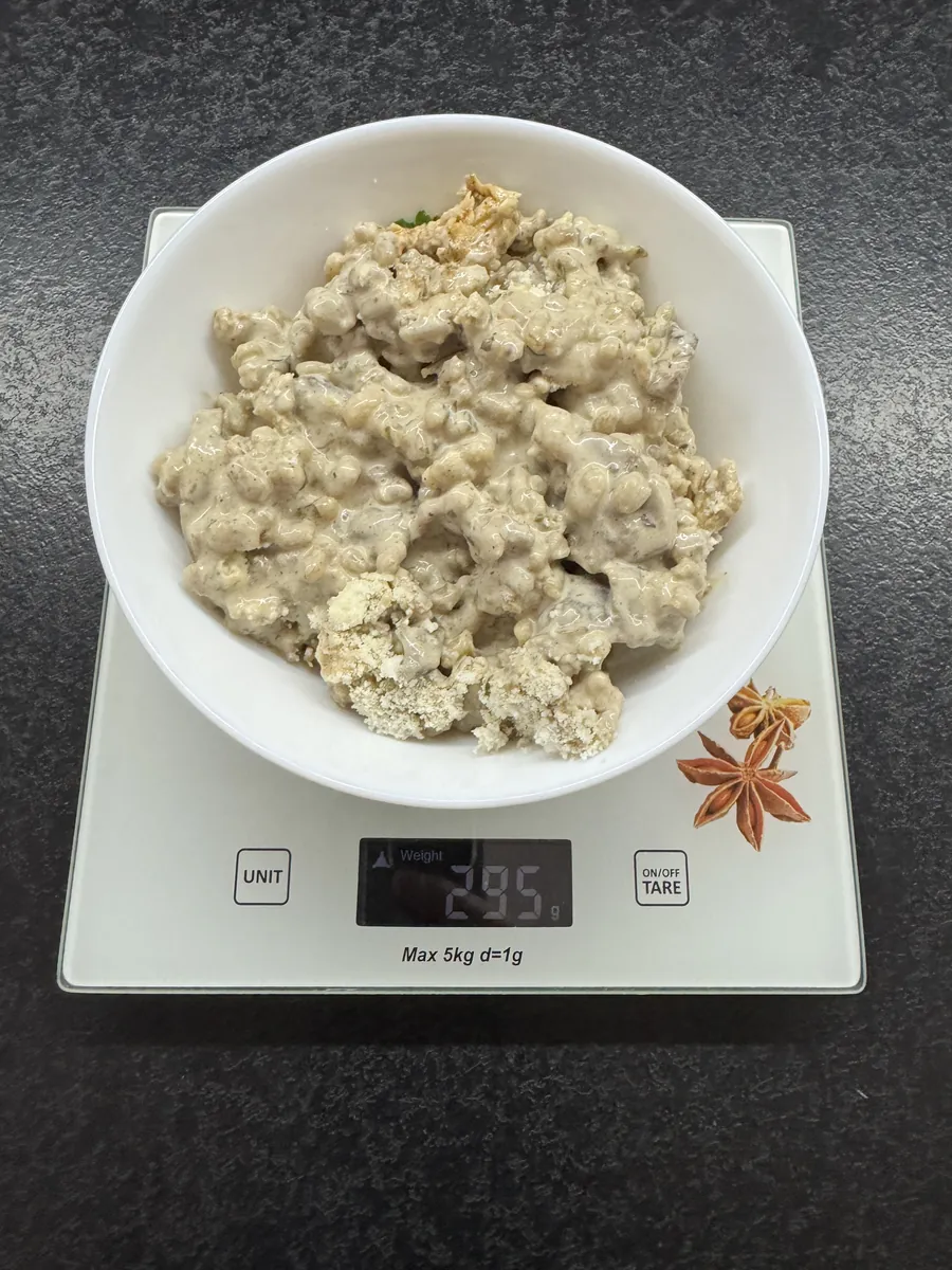 Kaszotto grzybowe z pieczonym kurczakiem i serem, Kuchnia Vikinga, na wadze kuchennej: 295 g