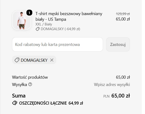 Koszyk sklepu Make Us Strong z kodem DOMAGALSKY: T-shirt US Tampa 129,99 zł obniżony do 65,00 zł